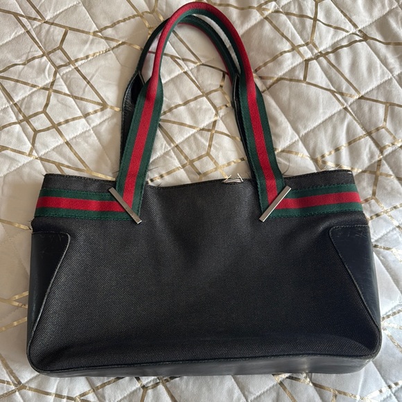 Authentic Gucci Black Tote Bag with Red and Green Straps - Picture 1 of 17